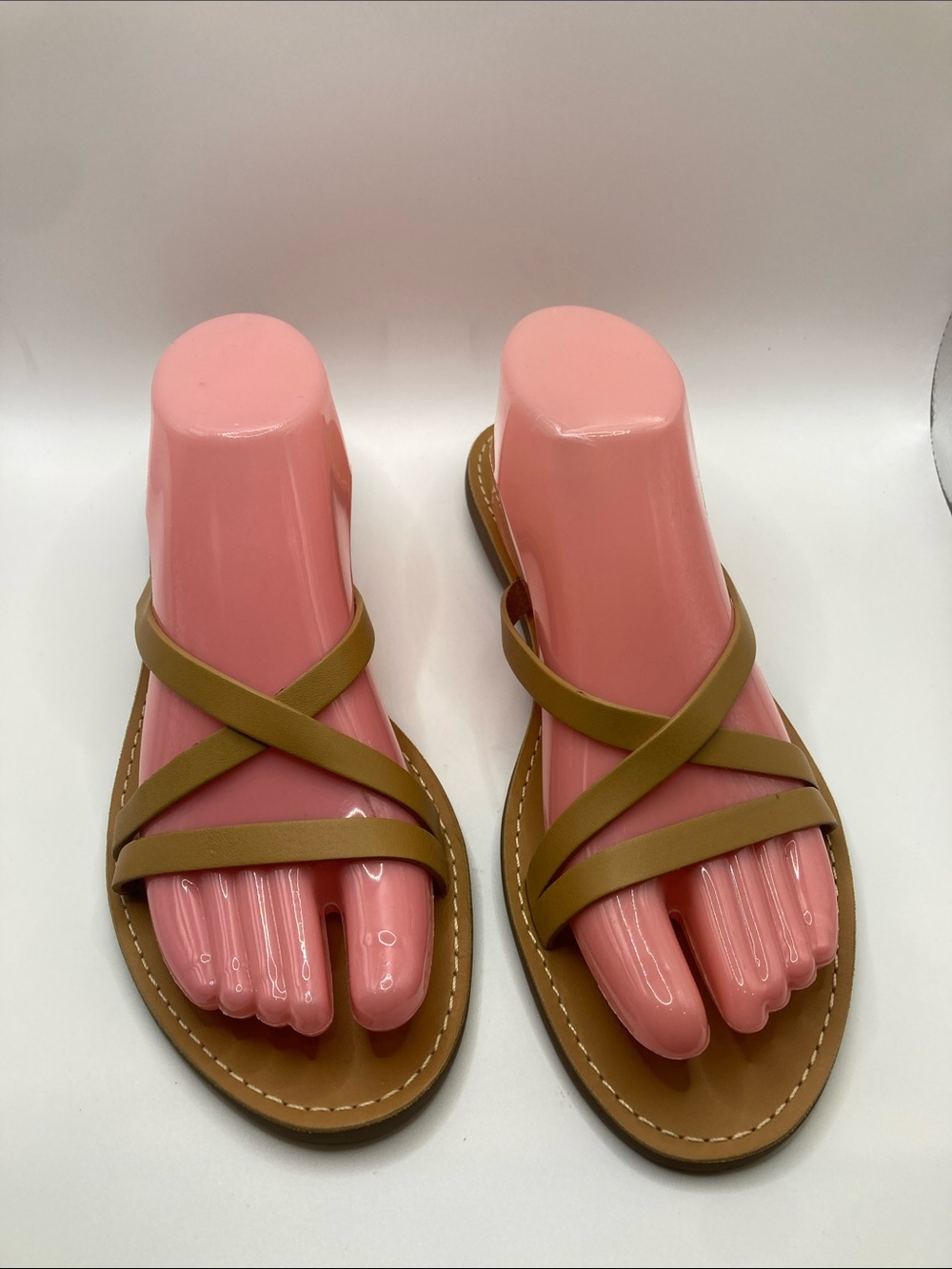 Madewell The Boardwalk Skinny-Strap Slide Sandals Tan Leather Size 10